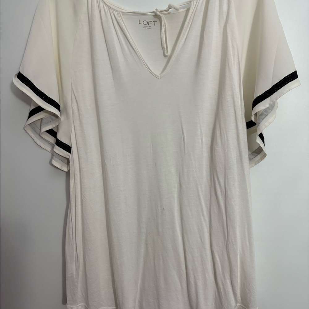 LOFT Cream Flutter Sleeve Blouse with Tie Front
